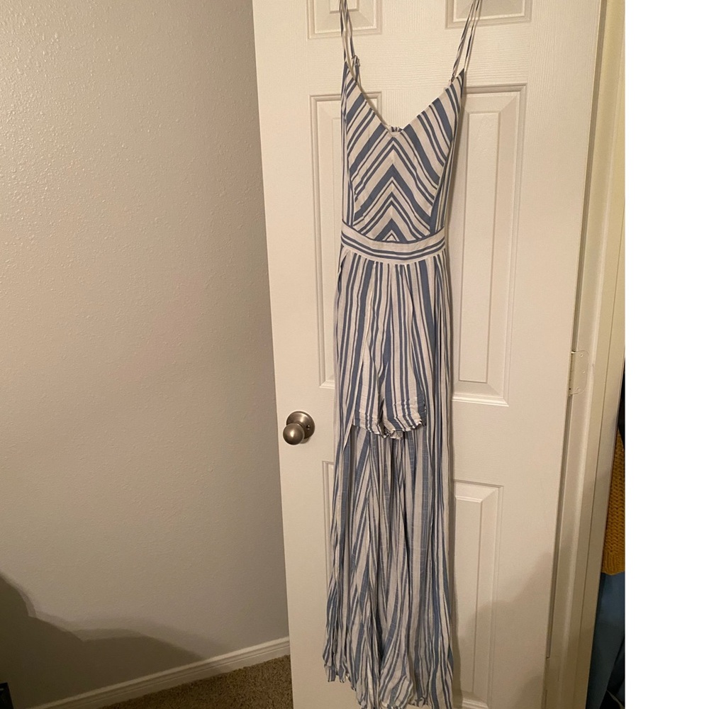 Boutique striped shirt romper with long back